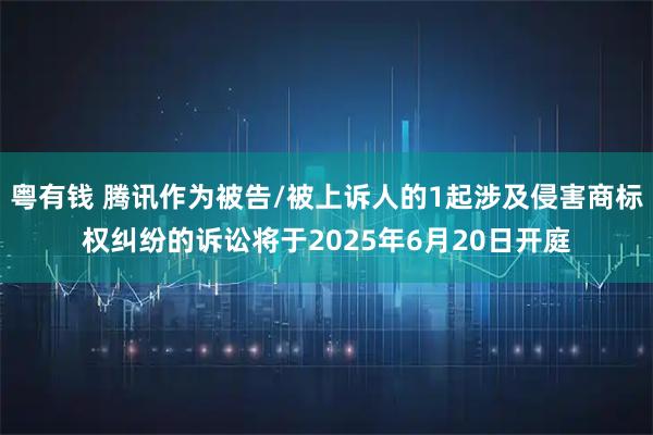 粤有钱 腾讯作为被告/被上诉人的1起涉及侵害商标权纠纷的诉讼将于2025年6月20日开庭